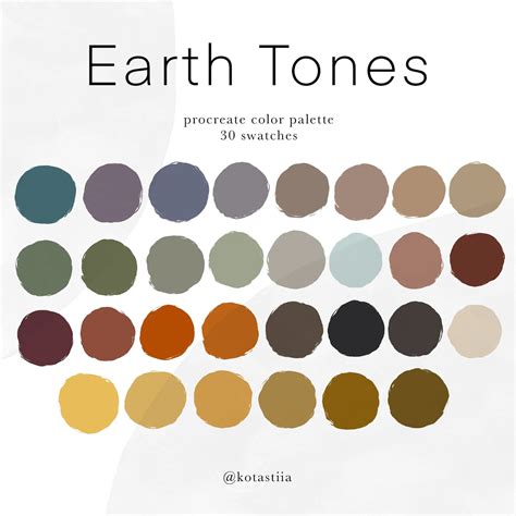 Earth Tones Color Palette, 30 Handpicked Swatches for Procreate, Colors ...