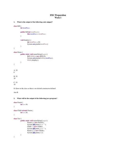 Dxc Java Mcqs 1 25 Pdf Class Computer Programming