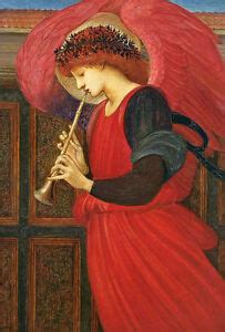 Perfect Oil painting young angel playing Trumpet wit red wings Hand ...