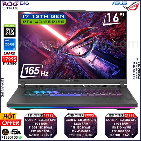 Asus Rog Strix G16 2023 Gaming Laptop 16 Nebula Display 43 Off