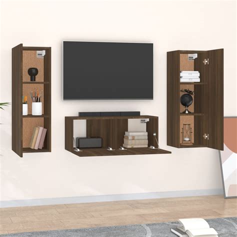 FAR Meubles TV Ensemble de meubles TV 3 pcs Chêne marron Bois d