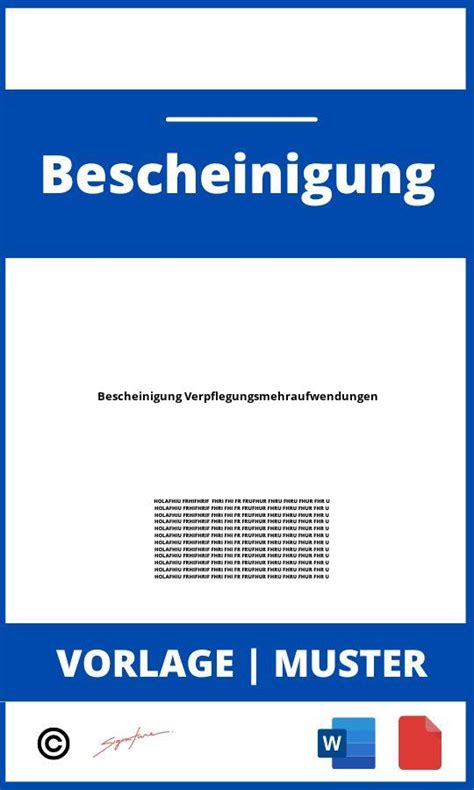 Bescheinigung Verpflegungsmehraufwendungen WORD PDF Vorlage Muster