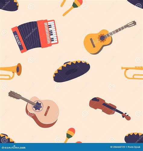 Vibrant Seamless Pattern Featuring Traditional Mexican Musical