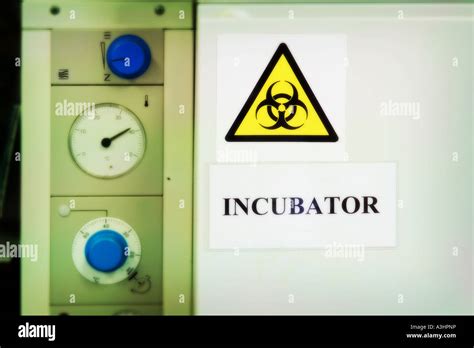 Biohazard Warning Sign On Door Of Incubator In Bio Science Research Lab