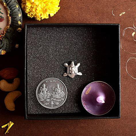 Buy Send Diwali Blessings Silver Swastika Turtle N Coin Online Fnp