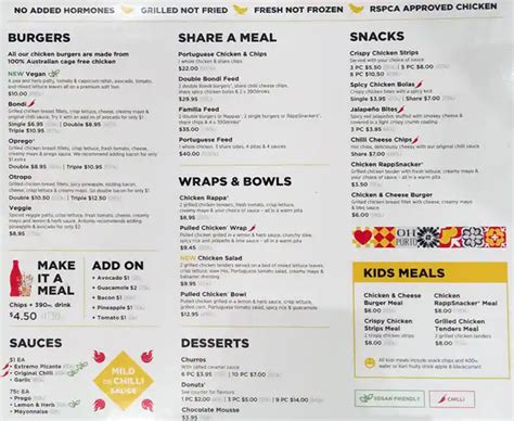 Menu at Oporto restaurant, Edmondson Park