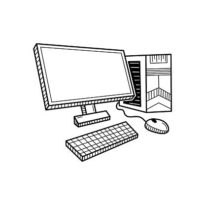 Hand Drawn Gaming Computer Isolated On A White Sketch Vector Illustration Stock Illustration ...