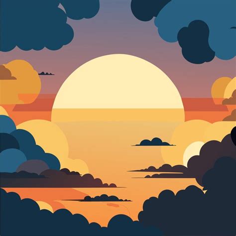 Premium Vector Cartoon Sunset Or Sunrise Gradient Sky With Clouds And Sun