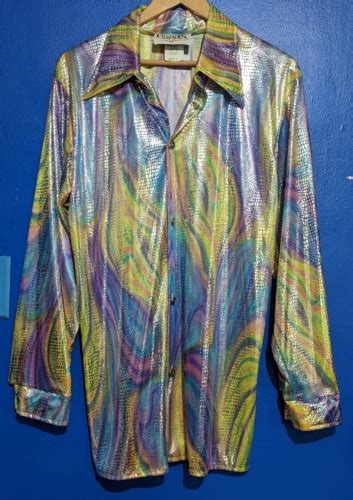 Charades Multi Color Metallic Rainbow Disco Costume Shirt Adult Small Ebay