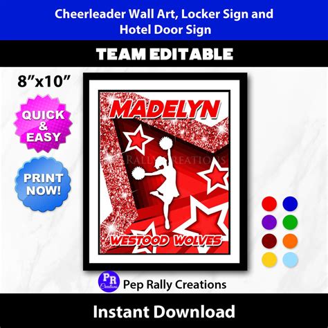 Personalized Cheerleader Wall Art Cheerleader Poster With Stars Cheerleader Locker Sign Hotel