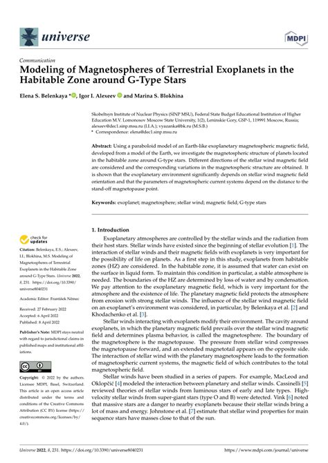 Pdf Modeling Of Magnetospheres Of Terrestrial Exoplanets In The