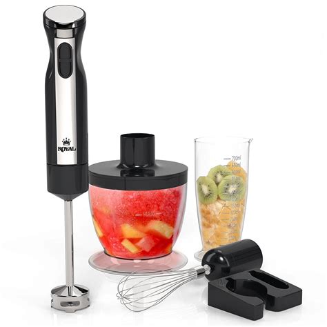 Royal 5-Piece Hand Blender Set [200 Watts] - 2 Speed Food Processor/Chopper, Hand Mixer, and ...