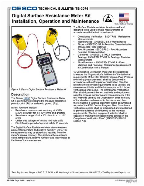 Pdf Desco Digital Surface Resistance Meter Kit Installation