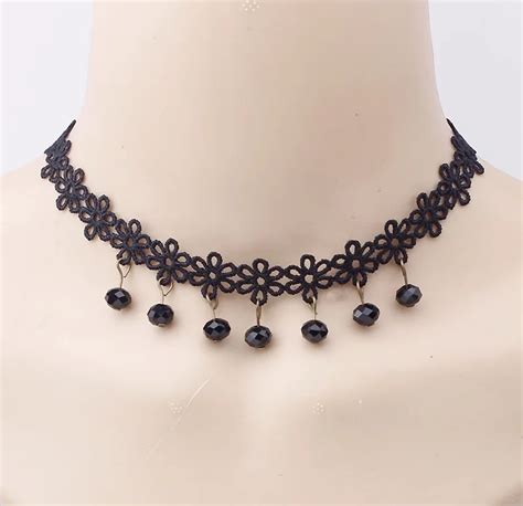 Fashion Chokers Black Lace Velvet Chokers Necklace For Women Harajuku Ribbons Hanging Beads