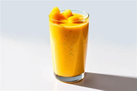 Premium AI Image A Glass Of Mango Smoothie With A Few Pieces Of Mango