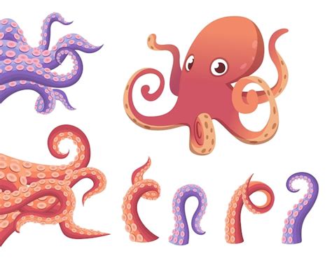 Cartoon Oktopus Tentakel Niedliche Isolierte Oktopus Charaktere Bunte