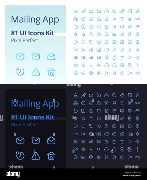 Mailing App Pixel Perfect Gradient Linear Ui Icons Kit For Dark Light