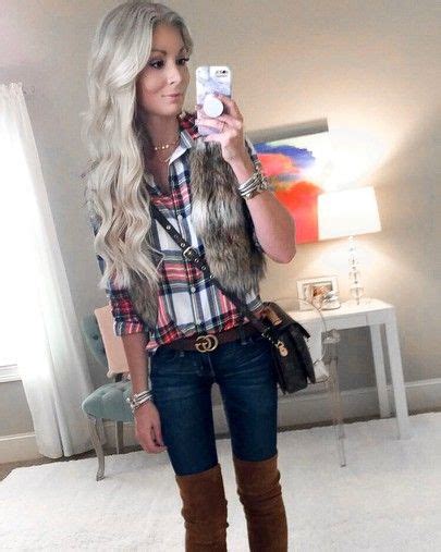 Plaid Shirt Faux Fur Vest Trendy Outfits Winter Winter Fashion