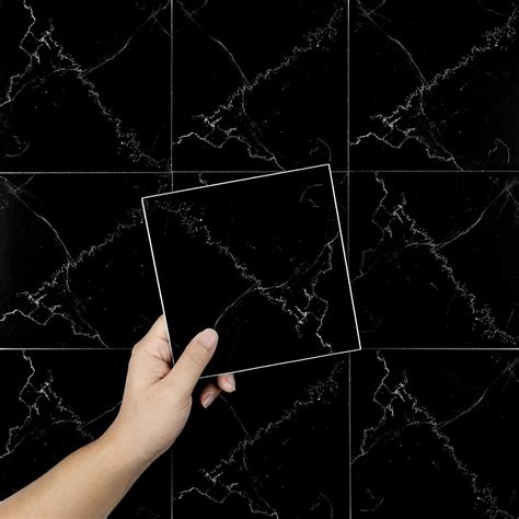 Hode 10pcs 15x15cm Black Marble Tile Stickers For Kitchen Bathroom