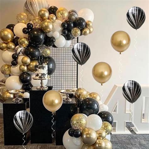 Globos Negros Y Dorados 60 Paquetes De Globos De Mármol De ágata Negra