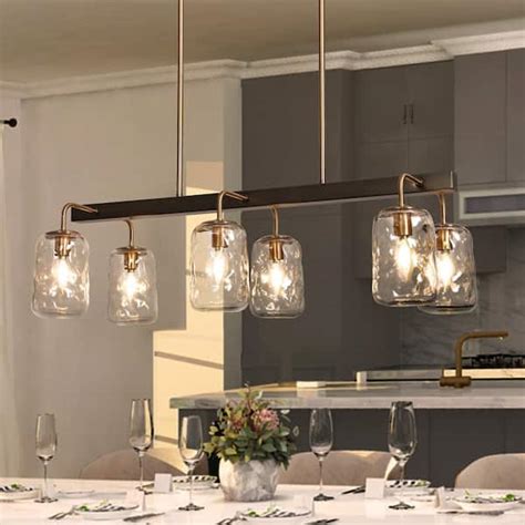 LNC 33 In W Modern 6 Light Black And Brass Linear Chandelier For