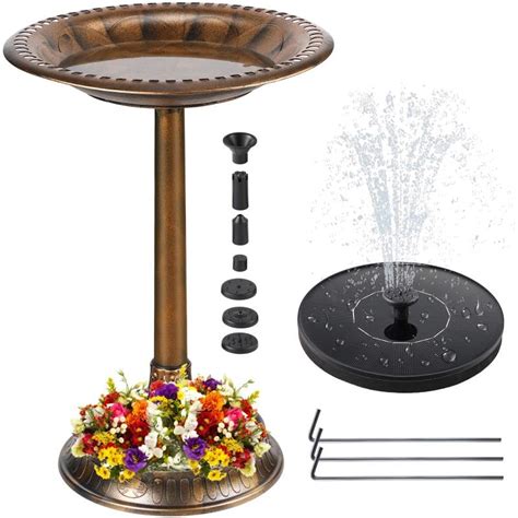 Buy Enhon Bird Bath With Solar Fountain Outdoor Garden Bird Bath And