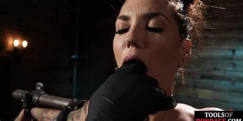 DEVICE BONDAGE Submissive Busty Tattoo Babe BDSM Pussytoyed By CMNF Master Tnaflix