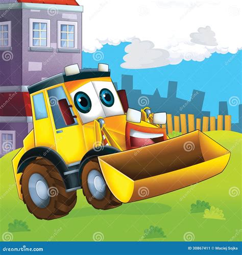 Cartoon Vehicle Bulldozer Digger Vector Illustration | CartoonDealer ...