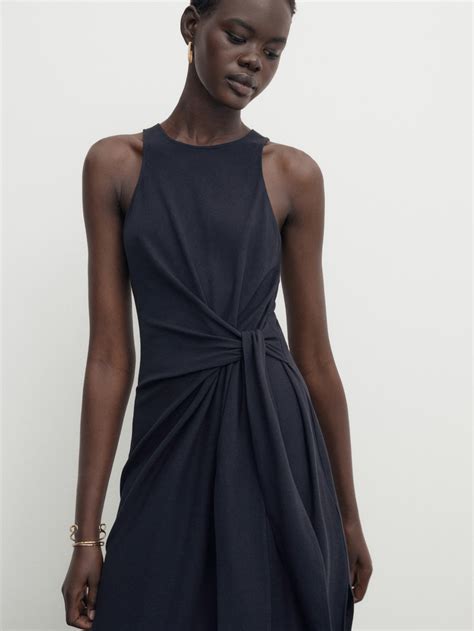 Massimo Dutti Midi Dress With Knot Detail Big Apple Buddy