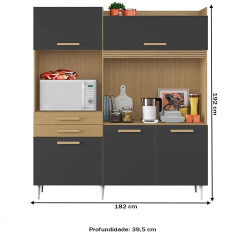 Cozinha Compacta Isis 5 Portas 2 Gavetas Atacama Grafite Aramóveis