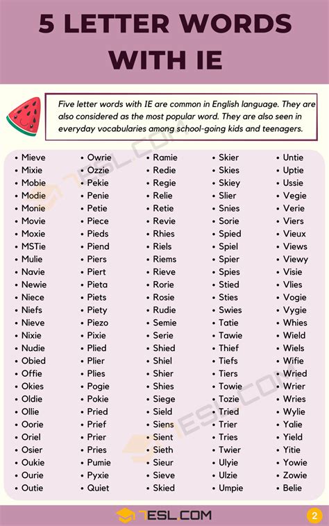 272 Examples Of 5 Letter Words With IE In English 7ESL