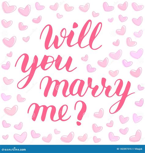 Will You Marry Me Hand Drawn Vector Lettering Isolated Pink Phrase To