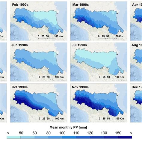 Spatial Distribution Of Monthly Precipitation Pp In The Emilia