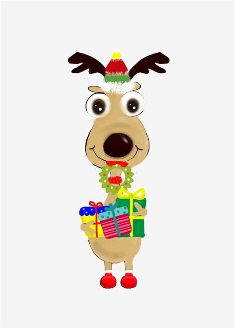 Hand Drawn Elk Cartoon Christmas Moose Lovely Merry Christmas Merry