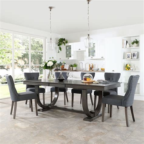 Pavilion Extending Dining Table And 6 Bewley Chairs Grey Oak Veneer And Solid Hardwood Slate Grey