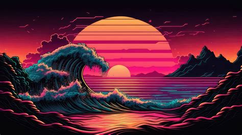 Waves Sunset Vaporwave 4k 8573a Wallpaper Iphone Phone