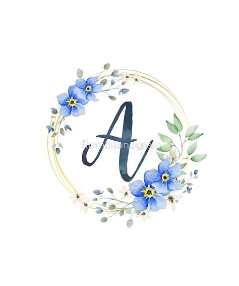 Monogram A Pretty Blue Wildflowers By Floralmonogram Redbubble