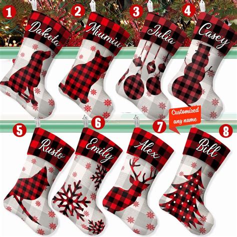 Personalized Buffalo Plaid Christmas Stockings Christmas Decoration Cat