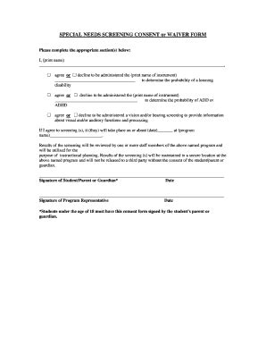 Fillable Online Ohiohighered SPECIAL NEEDS SCREENING CONSENT Or WAIVER