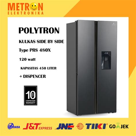 Jual POLYTRON PRS 480 X BLACK REFLECTIVE KULKAS SIDE BY SIDE 450 LITER