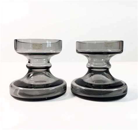 Vintage Pair Of Wedgwood Glass Candleholders Midnight Grey Frank