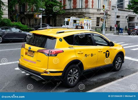 New York City Yellow Taxi Cab Toyota RAV4 Hybrid Vehicle. Rear Side ...