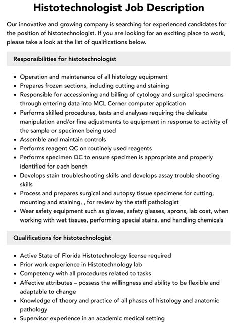 Histotechnologist Job Description | Velvet Jobs