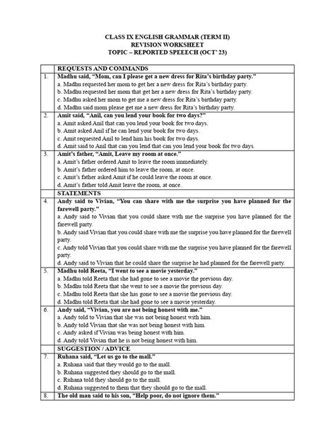 Grammar Worksheet Narration Pdf