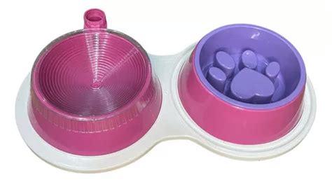 Kit Comedouro Bebedouro Cachorro Pet Lento Autom Tico Duplo Cor Rosa