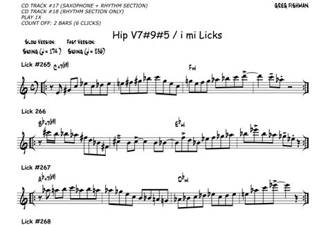 Hip Licks For Saxophone Volume Greg Fishman Jazz Studios