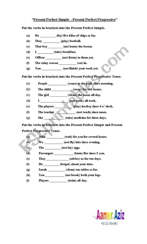 Present Perfect Present Perfect Progressive Esl Worksheet By Aamer