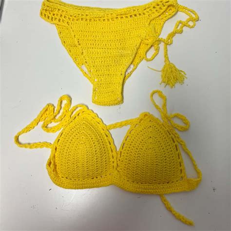 Crocheted Size S Yellow Bikini