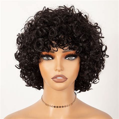 Amazon Joedir Hair Short Curly Wig With Bangs Human Hair Afro