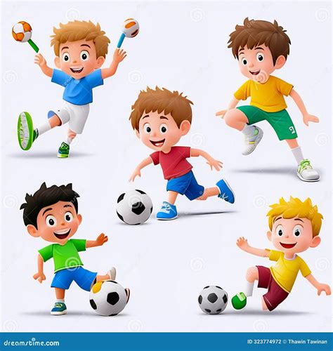 Cartoon Character Cartoon of Children Playing Various Sports Stock ...